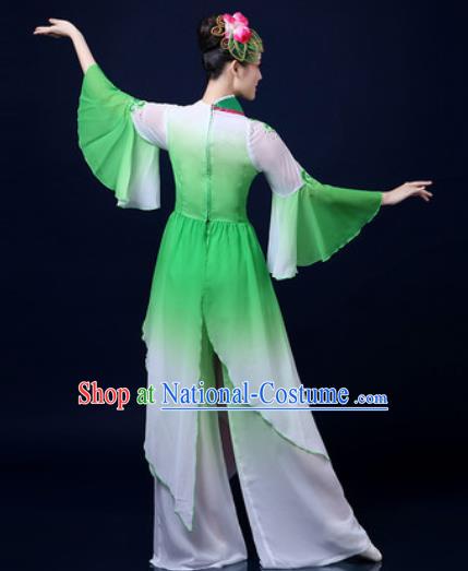 Traditional Chinese Classical Dance Green Veil Dress Umbrella Dance Stage Performance Fan Dance Costume for Women