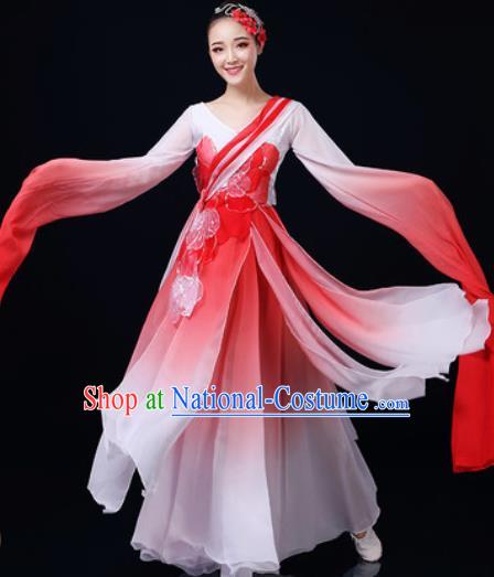 Chinese Traditional Classical Dance Water Sleeve Red Dress Umbrella Dance Stage Performance Costume for Women