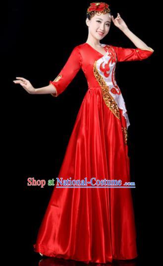 Traditional Chinese Spring Festival Gala Opening Dance Red Dress Chorus Modern Dance Costume for Women