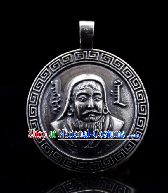 Chinese Traditional Mongolian Ethnic Jewelry Accessories Handmade Mongol Nationality Carving Genghis Khan Necklace Pendant for Women