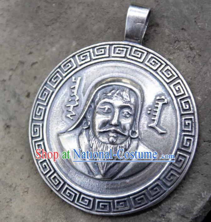 Chinese Traditional Mongolian Ethnic Jewelry Accessories Handmade Mongol Nationality Carving Genghis Khan Necklace Pendant for Women