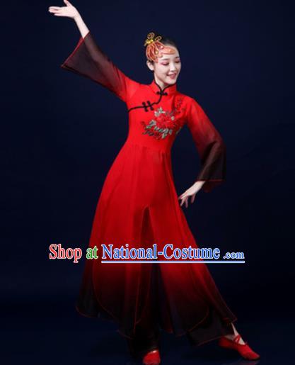 Traditional Chinese Classical Dance Red Dress Umbrella Dance Stage Performance Costume for Women