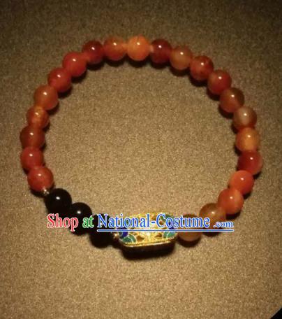 Chinese Traditional Agate Beads Bracelet Handmade Hanfu Bangles for Women