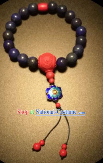 Chinese Traditional Lapis Lazuli Beads Bracelet Handmade Hanfu Bangles for Women