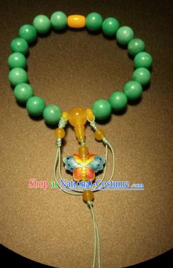 Chinese Traditional Amazonite Beads Bracelet Handmade Hanfu Blueing Butterfly Bangles for Women