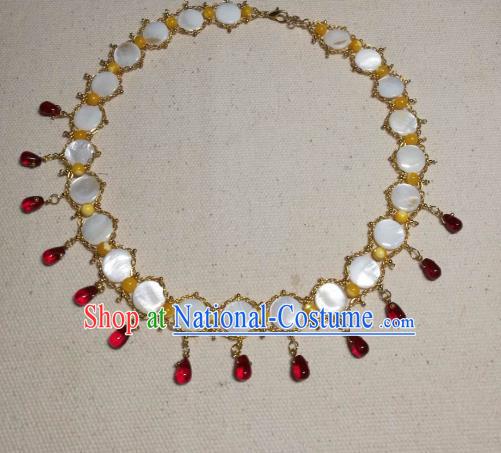 Chinese Traditional Agate Necklace Ancient Palace Handmade Hanfu Shell Necklet for Women