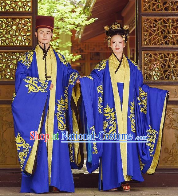 Traditional Chinese Wedding Historical Costumes Ancient Zhou Dynasty Bride and Bridegroom Clothing for Women for Men