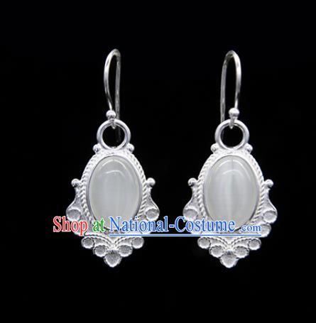 Chinese Traditional Tibetan Ethnic Ear Accessories Zang Nationality Handmade Opal Earrings for Women