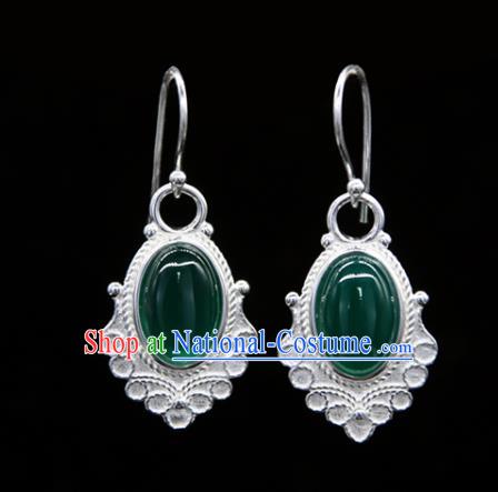 Chinese Traditional Tibetan Ethnic Ear Accessories Zang Nationality Handmade Green Agate Earrings for Women