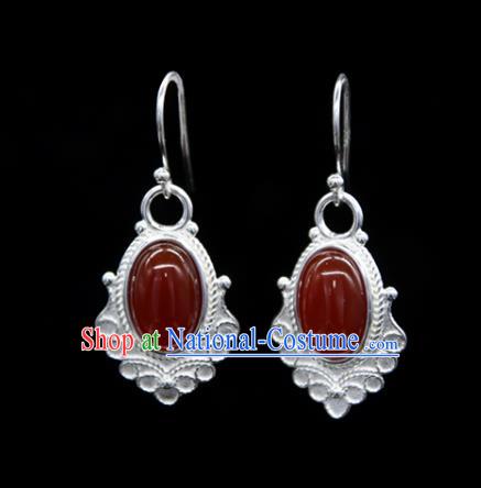 Chinese Traditional Tibetan Ethnic Ear Accessories Zang Nationality Handmade Agate Earrings for Women