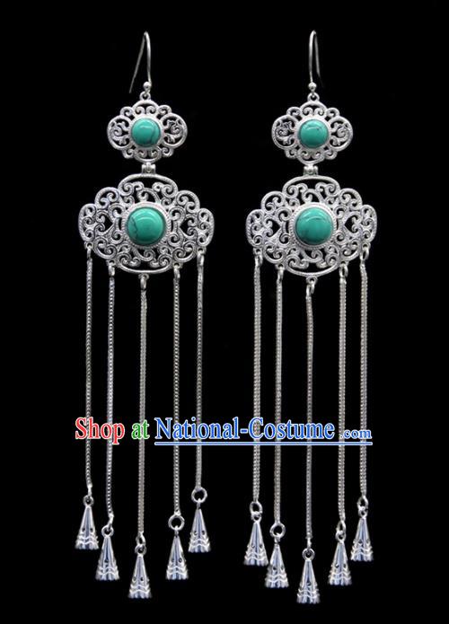 Chinese Traditional Ethnic Ear Accessories Handmade Mongol Nationality Kallaite Tassel Earrings for Women