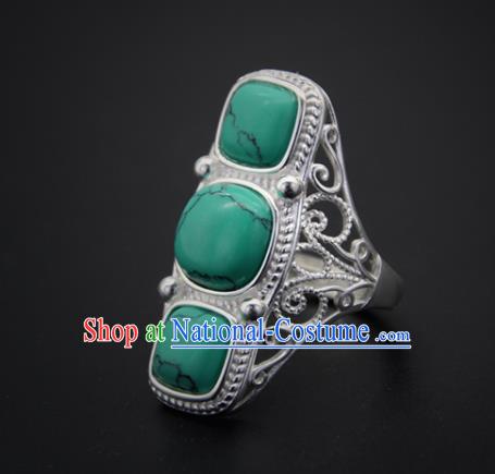 Chinese Traditional Mongolian Ethnic Rings Accessories Handmade Mongol Nationality Kallaite Finger Ring for Women