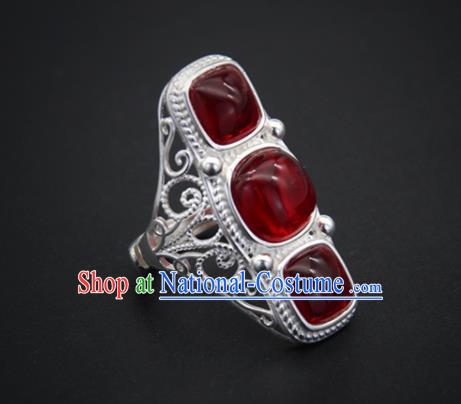 Chinese Traditional Mongolian Ethnic Rings Accessories Handmade Mongol Nationality Agate Finger Ring for Women