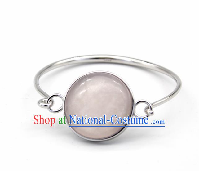 Chinese Traditional Mongolian Ethnic Rose Chalcedony Bracelet Accessories Handmade Mongol Nationality Bangle for Women