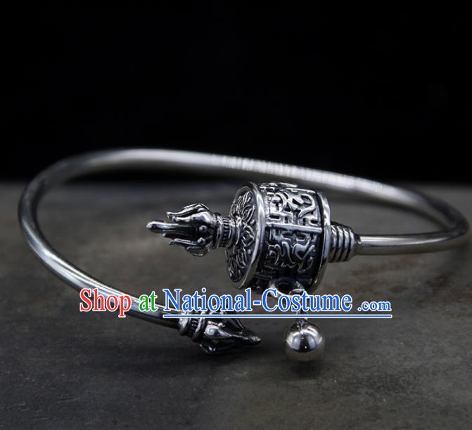 Chinese Traditional Tibetan Ethnic Sliver Bracelet Accessories Handmade Zang Nationality Bangle for Women