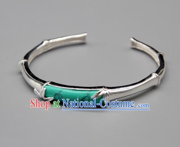 Chinese Traditional Tibetan Ethnic Kallaite Bracelet Accessories Handmade Zang Nationality Sliver Bangle for Women