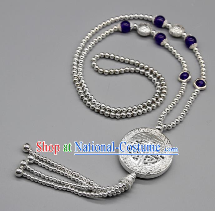 Chinese Traditional Mongolian Ethnic Jewelry Accessories Handmade Mongol Nationality Carving Sliver Necklace for Women