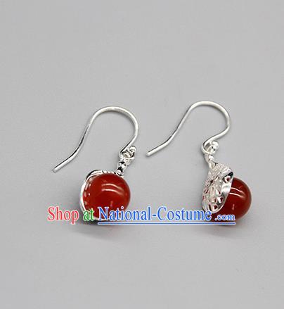 Chinese Traditional Mongolion Ethnic Agate Ear Accessories Mongol Nationality Handmade Earrings for Women