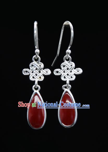 Chinese Traditional Mongolion Ethnic Chinese Knot Ear Accessories Mongol Nationality Agate Earrings for Women