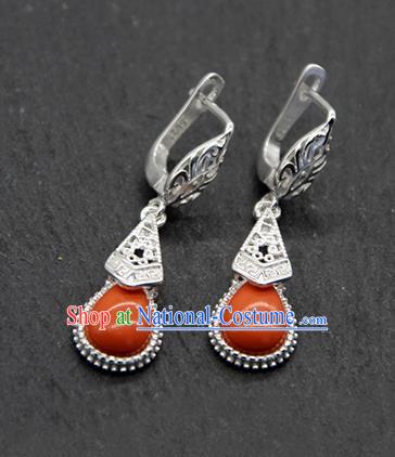 Chinese Traditional Ethnic Wedding Coral Stone Ear Accessories Mongolion Nationality Earrings for Women