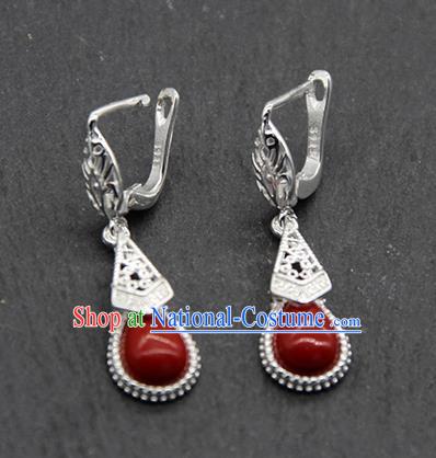 Chinese Traditional Ethnic Wedding Red Ear Accessories Mongolion Nationality Earrings for Women