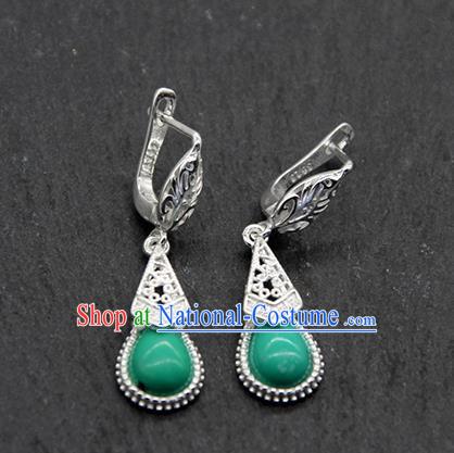 Chinese Traditional Ethnic Wedding Green Ear Accessories Mongolion Nationality Earrings for Women