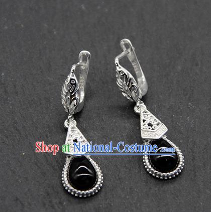 Chinese Traditional Ethnic Wedding Black Ear Accessories Mongolion Nationality Earrings for Women