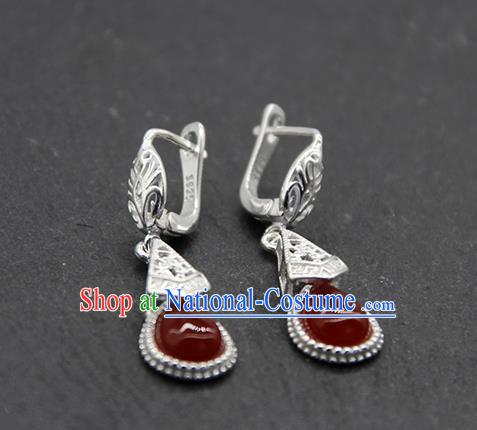 Chinese Traditional Ethnic Wedding Agate Ear Accessories Mongolion Nationality Earrings for Women