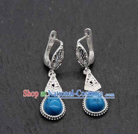 Chinese Traditional Ethnic Wedding Blue Ear Accessories Mongolion Nationality Earrings for Women