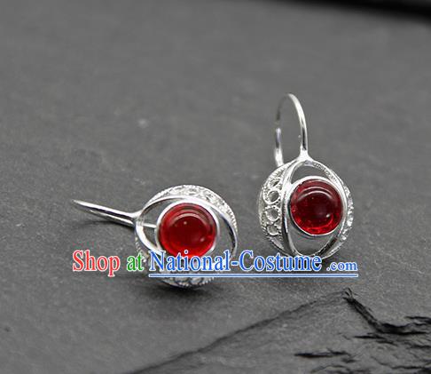 Chinese Traditional Tibetan Ethnic Garnet Ear Accessories Zang Nationality Earrings for Women