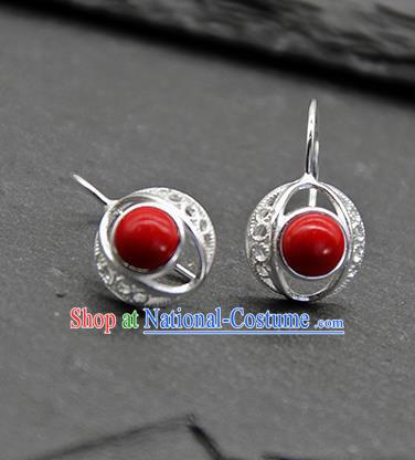 Chinese Traditional Tibetan Ethnic Red Ear Accessories Zang Nationality Earrings for Women