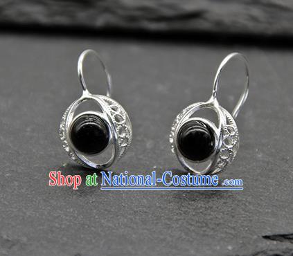 Chinese Traditional Tibetan Ethnic Black Ear Accessories Zang Nationality Earrings for Women