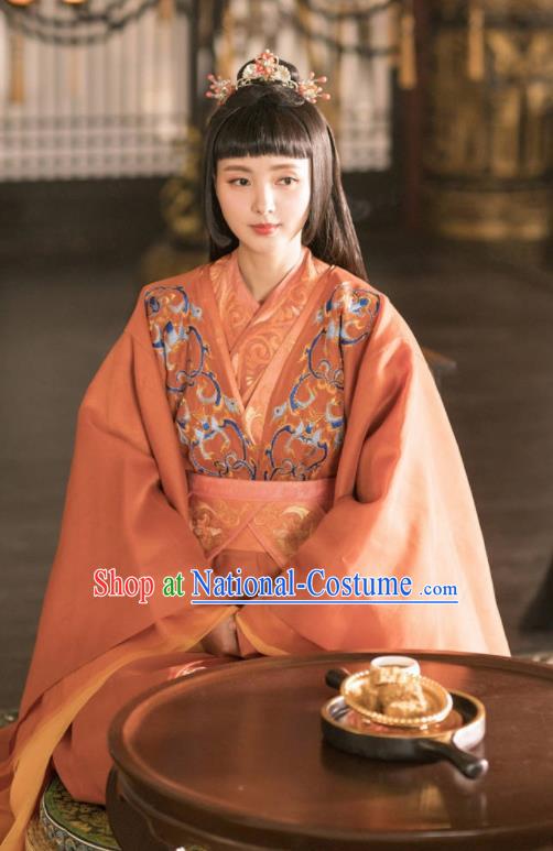 Chinese Ancient Drama Princess Embroidered Replica Costume Tang Dynasty Imperial Consort Hanfu Dress and Headpiece for Women