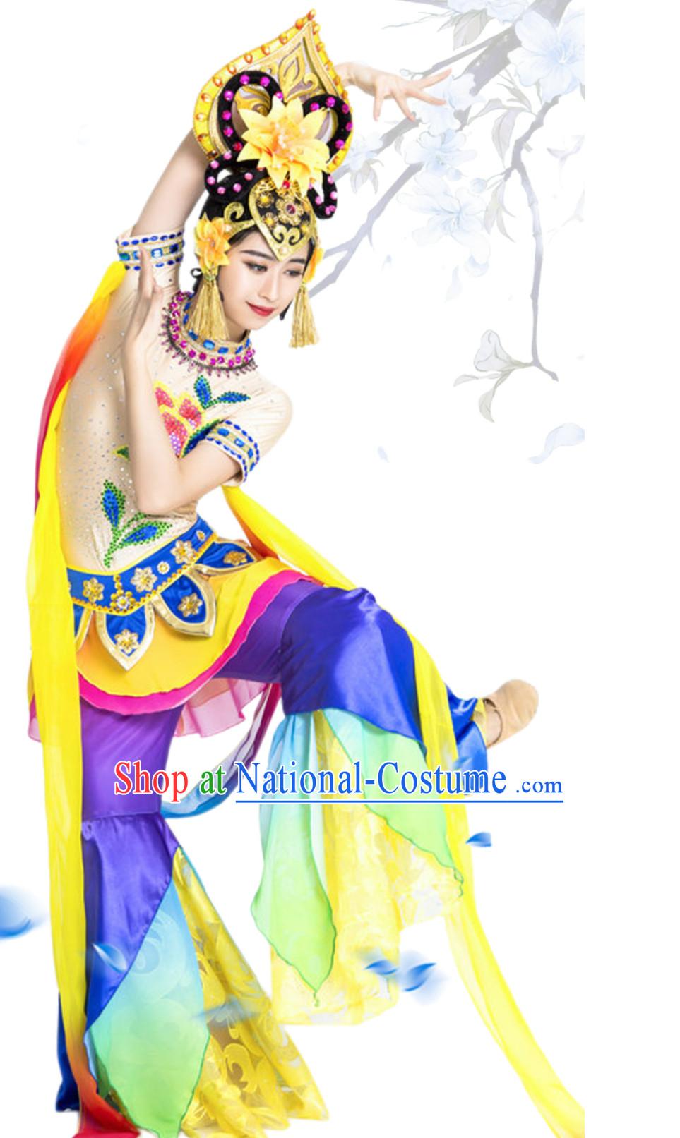 Traditional White Tara Deity Costumes and Head Wear Accessories Complete Set