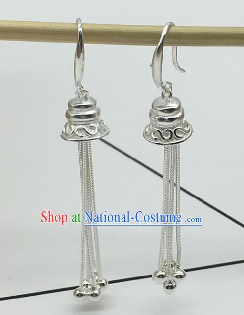 Traditional Chinese Mongolian Ethnic Bells Earring Mongol Nationality Sliver Ear Accessories for Women