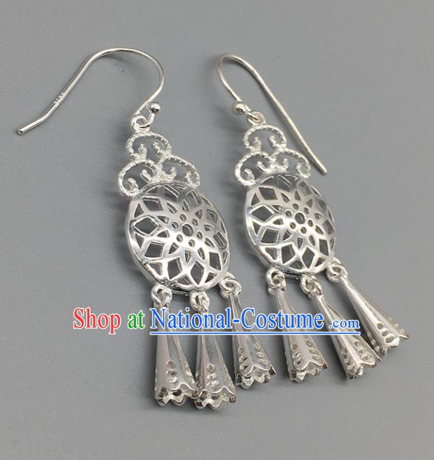 Traditional Chinese Mongolian Sliver Earring Mongol Nationality Ethnic Ear Accessories for Women