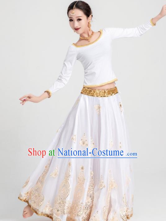 Asian India Traditional Costumes South Asia Indian Bollywood Belly Dance White Dress for Women