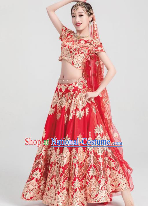 Asian India Traditional Costumes South Asia Indian Bollywood Belly Dance Red Veil Dress for Women