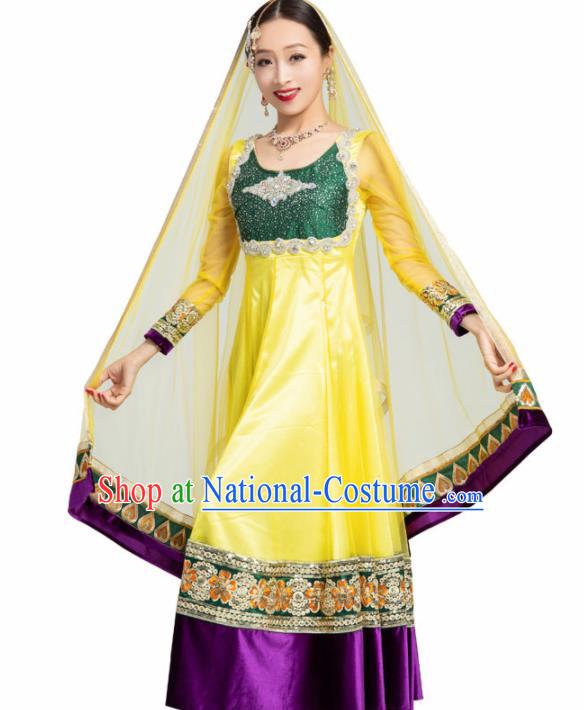 Asian India Traditional Bollywood Costumes South Asia Indian Belly Dance Yellow Dress for Women