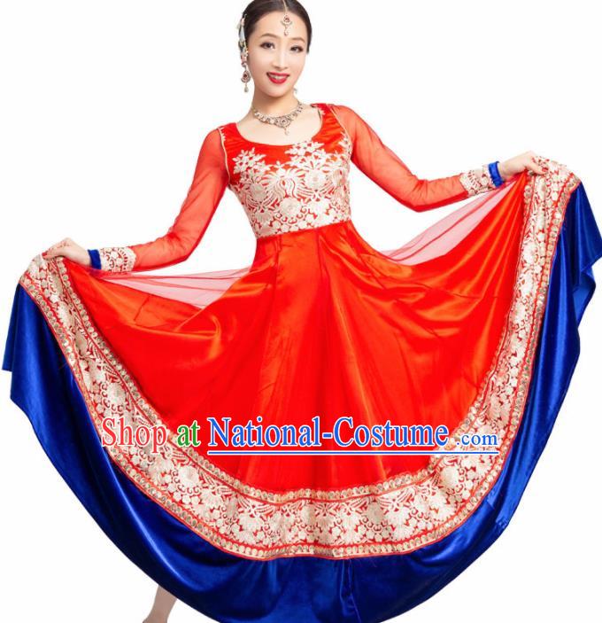 Asian India Traditional Bollywood Costumes South Asia Indian Belly Dance Red Dress for Women