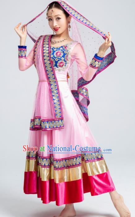 Asian India Sari Traditional Bollywood Costumes South Asia Indian Princess Belly Dance Pink Dress for Women