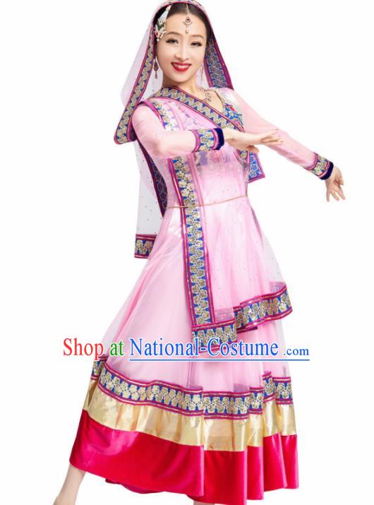 Asian India Sari Traditional Bollywood Costumes South Asia Indian Princess Belly Dance Pink Dress for Women