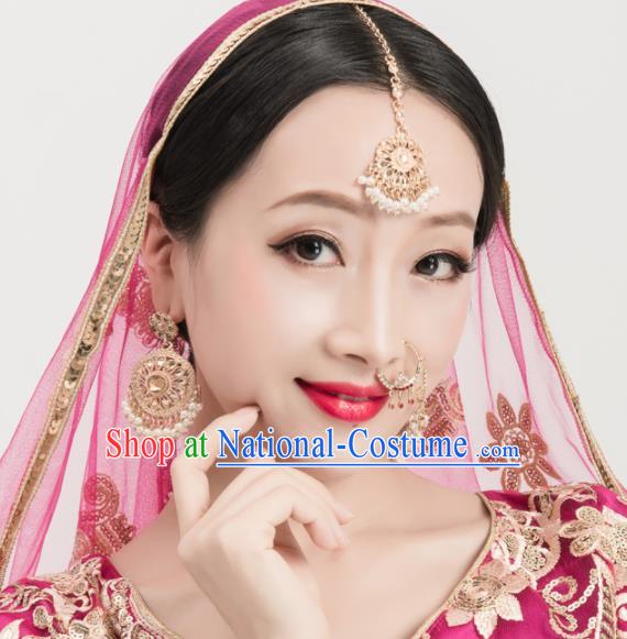 Asian India Traditional Jewelry Accessories Eyebrows Pendant Hair Clasp Nose Studs and Earrings for Women