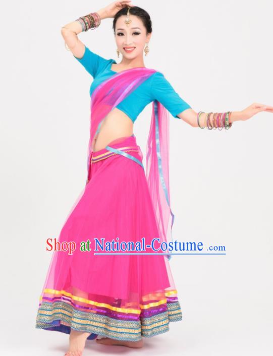 Asian India Traditional Sari Bollywood Belly Dance Costumes South Asia Indian Princess Rosy Veil Dress for Women