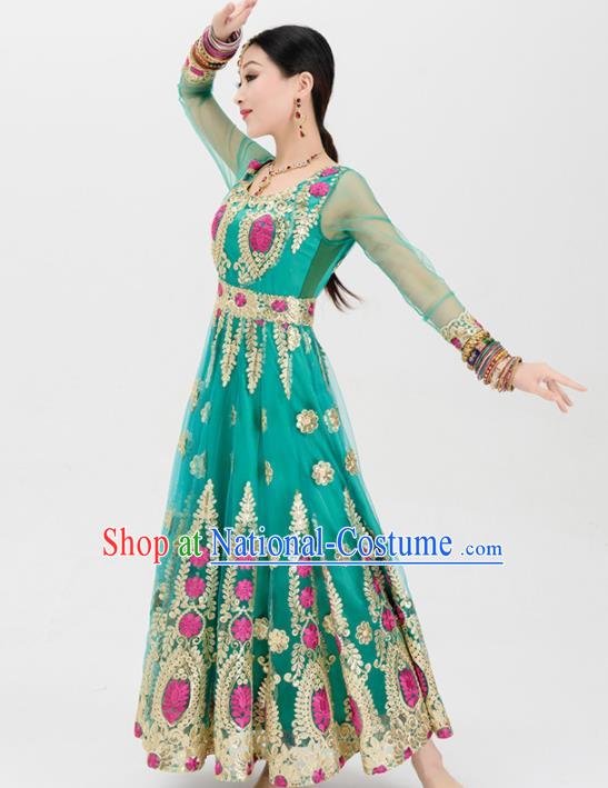 Asian India Traditional Green Sari Bollywood Belly Dance Costumes South Asia Indian Princess Dress for Women