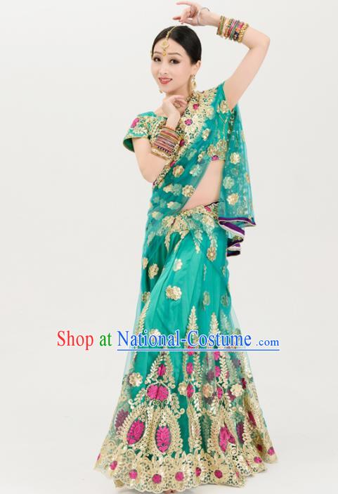 Asian India Traditional Sari Bollywood Belly Dance Costumes South Asia Indian Princess Green Dress for Women