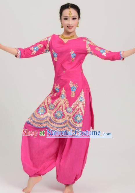 Asian India Traditional Bollywood Rosy Costumes South Asia Indian Princess Sari Dress for Women