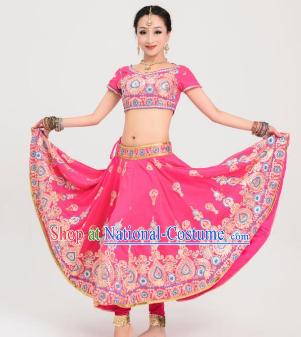 Asian India Princess Traditional Bollywood Costumes South Asia Indian Belly Dance Rosy Sari Dress for Women