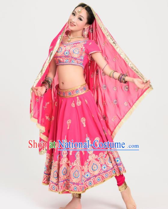 Asian India Princess Traditional Bollywood Costumes South Asia Indian Belly Dance Rosy Sari Dress for Women