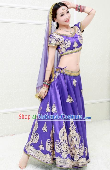 Asian India Princess Traditional Oriental Bollywood Costumes South Asia Indian Belly Dance Purple Sari Dress for Women